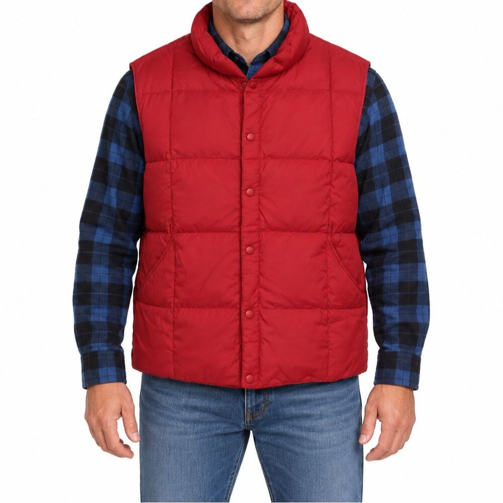 Lands' End Goose Down Vest Mens L 42-44 Rich Red Puffer Snap-Closure Pockets NEW